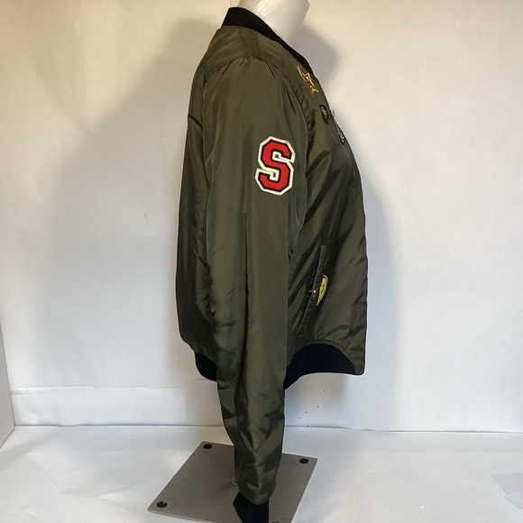 Sebby Olive Green Bomber Jacket with Patches Women’s size Large - Picture 5 of 14
